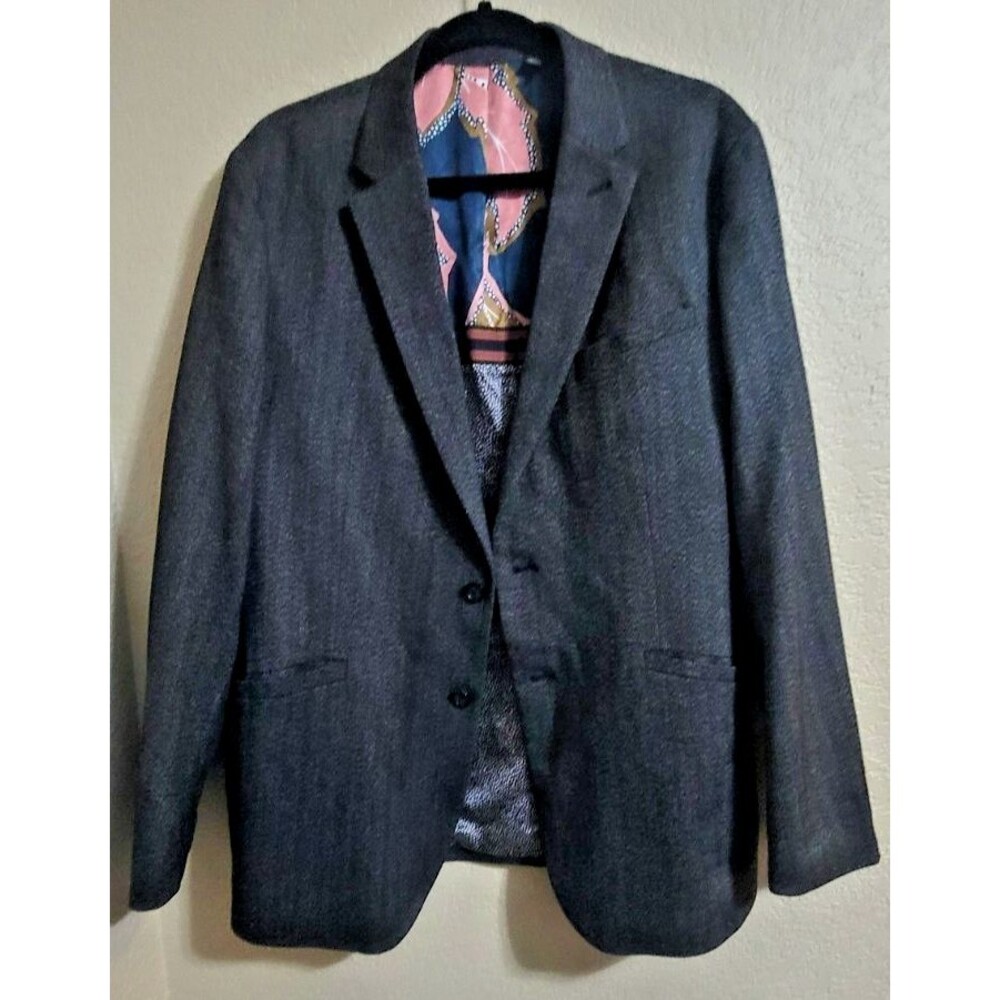Ted Baker London Blazer Men 6 Gray Gray Herringbone Wool Blend Sport Coat Lined